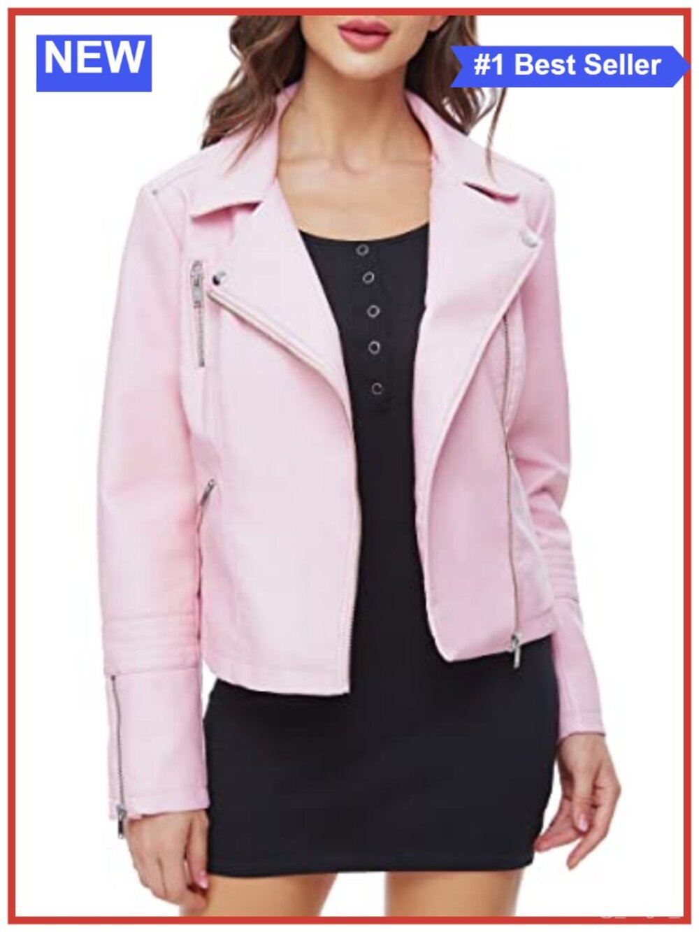 Women's Faux Leather Moto Jacket Tailored Fitted Zip Long Sleeve Coat